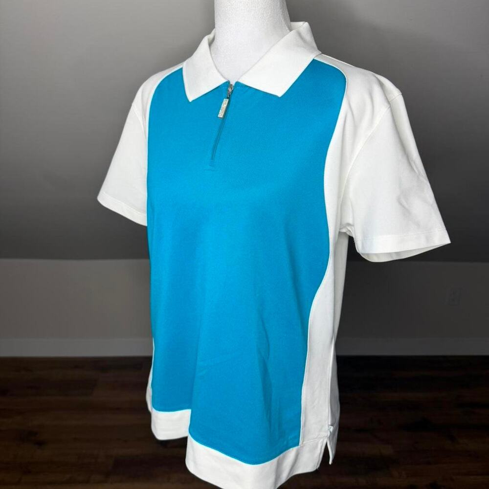 Callaway Golf Blue White 1/4 Zip Polo Shirt Women’s Large Athleisure Golfcore - Picture 4 of 7